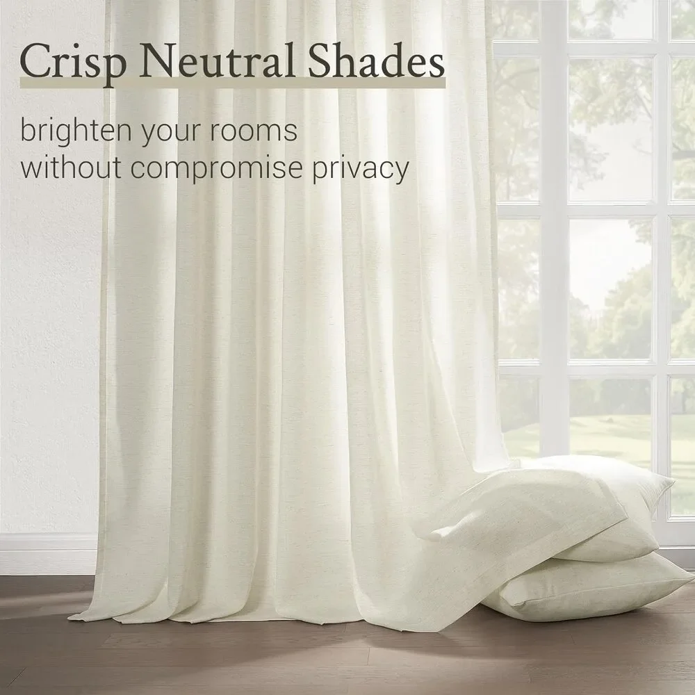 Pinch Pleated Curtains 40x90 Natural Cream Semi Sheer Linen Look 2 Panels